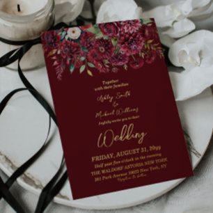 Invitation En Aluminium Mariage Formel Floral Élégant Bourgogne Bohème