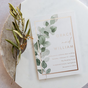 Invitation En Aluminium Mariage frontalier Rose Feuille vert Gold Foil