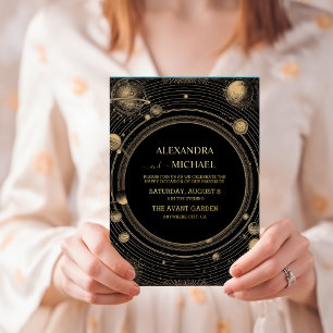 Invitation En Aluminium Mariage Galaxie Céleste Or Noir Mystique