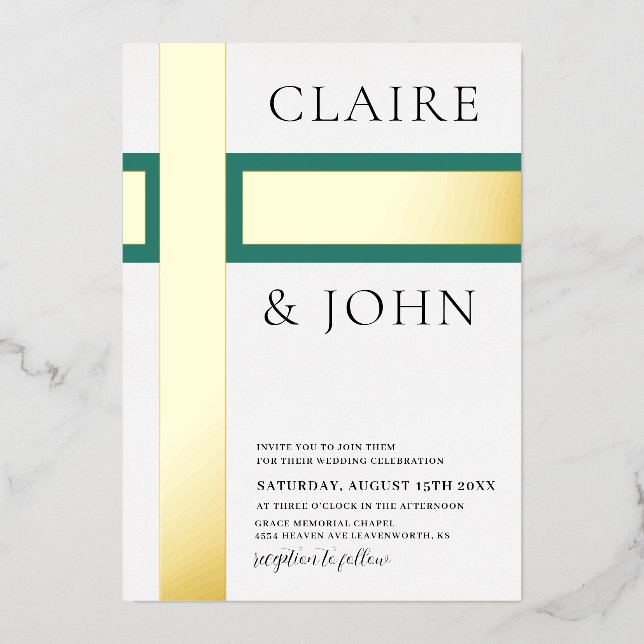 Invitation En Aluminium Mariage géométrique (Recto)