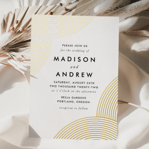 Invitation En Aluminium Mariage géométrique blanc et or
