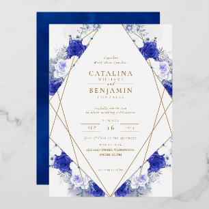 Invitation En Aluminium Mariage géométrique bleu bleu violet or