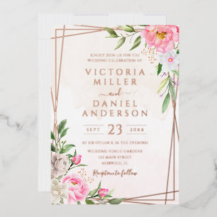 Invitation En Aluminium Mariage géométrique floral aquarelle rose or