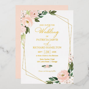 Invitation En Aluminium Mariage Géométrique Floral Rouge Clair
