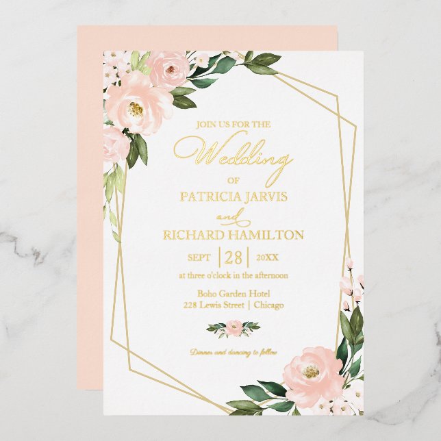 Invitation En Aluminium Mariage géométrique rose flou (Recto/Verso)