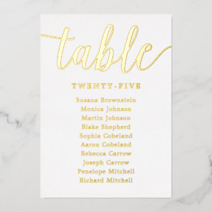 Invitation En Aluminium Mariage Gold Foil Numéros de tableau