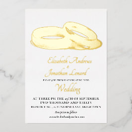 Invitation En Aluminium Mariage Gold Foil Simples Bagues Élégantes