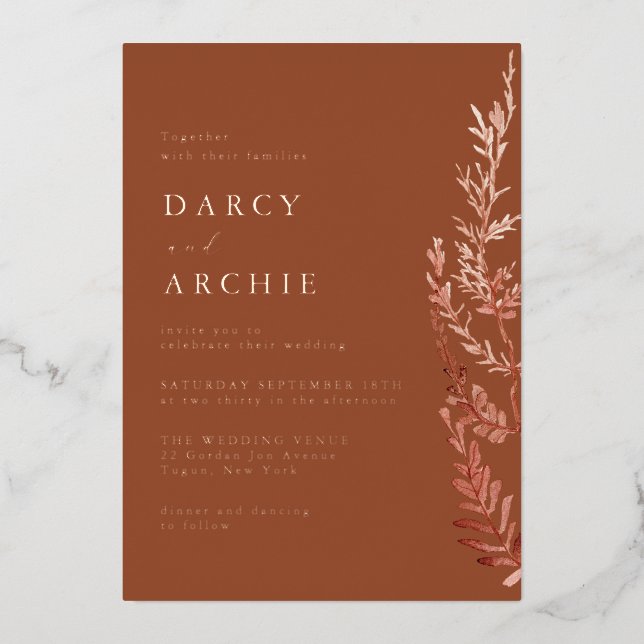 Invitation En Aluminium Mariage Gold Rose Boho Terracotta (Recto)