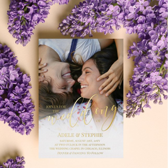 Invitation En Aluminium Mariage Gold Script photo double face (Créateur téléchargé)