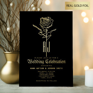 Invitation En Aluminium Mariage gothique or et noir