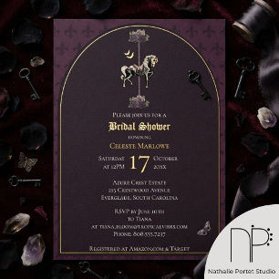 Invitation En Aluminium Mariage gothique violet à thème équin