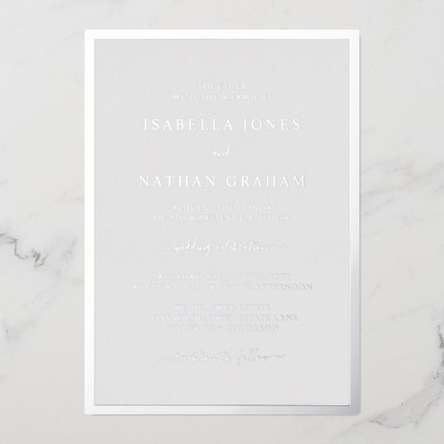 Invitation En Aluminium Mariage gris argenté (Recto)
