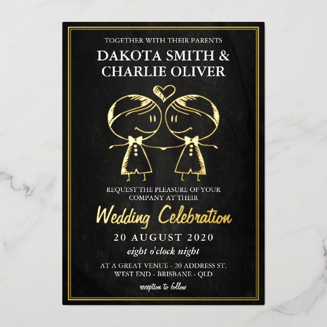 Invitation En Aluminium Mariage gris noir et or (Recto)