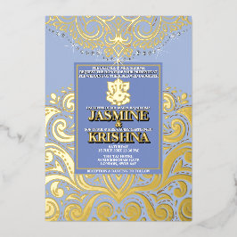 Invitation En Aluminium Mariage hindou LuxGlitter Blue Gold Ganesha
