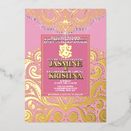 Invitation En Aluminium Mariage hindou LuxGlitter Or rose Ganesha