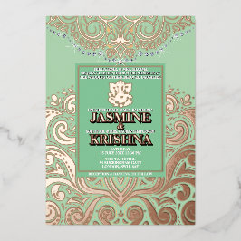 Invitation En Aluminium Mariage hindou LuxGlitter Sage roseGold Ganesha