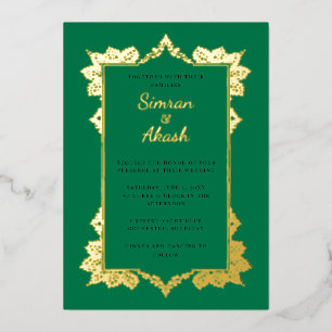 Invitation En Aluminium Mariage indien élégant vert émeraude