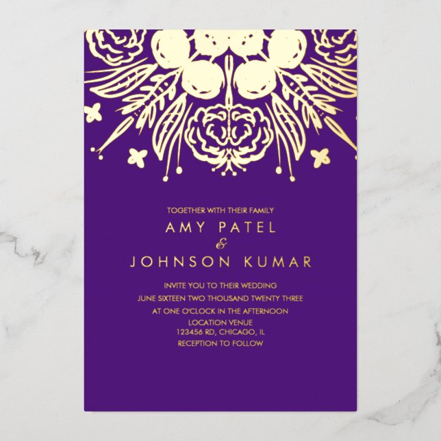 Invitation En Aluminium Mariage indien hindou tiré main (Recto)