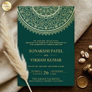 Invitation En Aluminium Mariage indien traditionnel au teal et or mandala