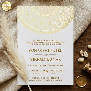 Invitation En Aluminium Mariage indien traditionnel Mandala en or blanc