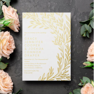 Invitation En Aluminium Mariage informel avec une végétation dorée luxuria