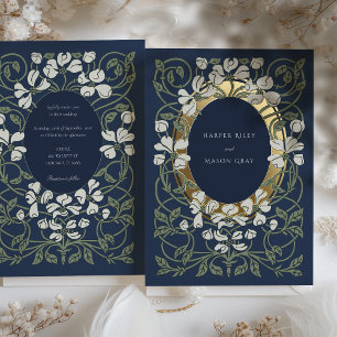 Invitation En Aluminium Mariage inspiré de l'Art nouveau bleu marine