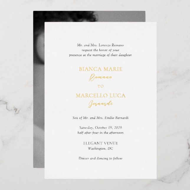 Invitation En Aluminium Mariage intemporel noir et blanc classique (Recto/Verso)