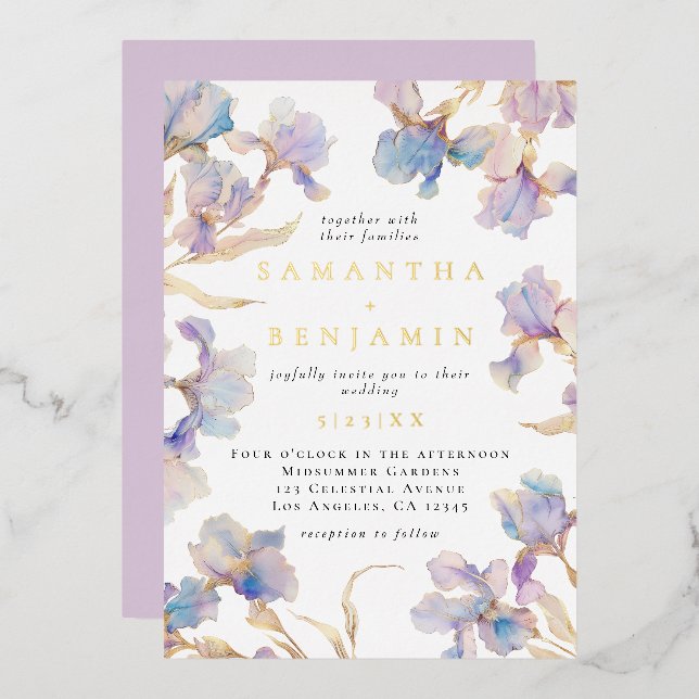 Invitation En Aluminium Mariage Iris Élégant (Recto/Verso)