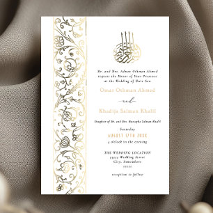 Invitation En Aluminium Mariage Islamique Doré Floral Élégant Orné
