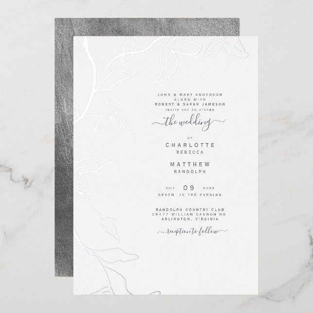 Invitation En Aluminium Mariage ivoire à goutte d'argent (Recto/Verso)