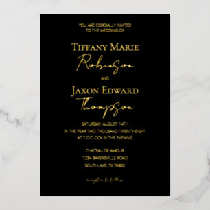 Invitation En Aluminium Mariage Luxe Élégance Noir et Or