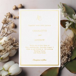Invitation En Aluminium Mariage luxe moderne monogramme en or blanc