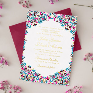 Invitation En Aluminium Mariage Mandala Floral Fantaisiste Bleu Magenta