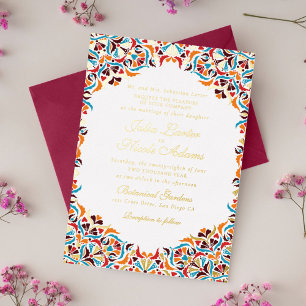 Invitation En Aluminium Mariage mandala floral fantaisiste orange sarcelle