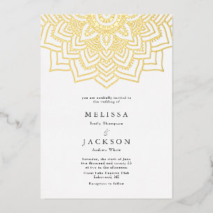 Invitation En Aluminium Mariage mandala or délicat Blanc