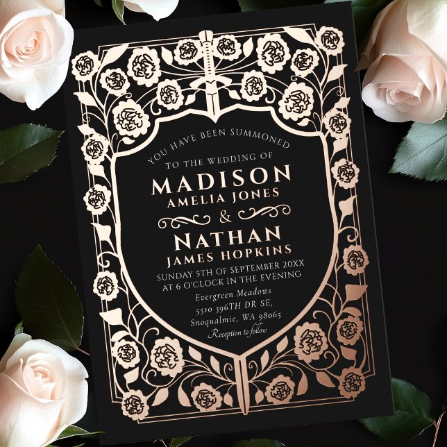 Invitation En Aluminium Mariage médiéval de Black Sword Shield (Créateur téléchargé)