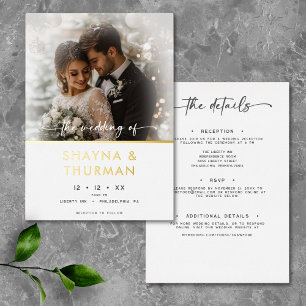 Invitation En Aluminium Mariage minimal photo noir blanc moderne