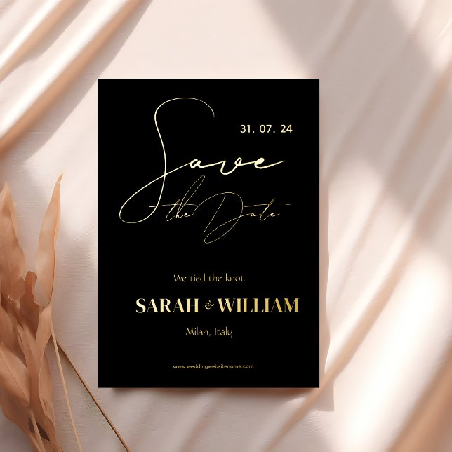 Invitation En Aluminium Mariage minimaliste de calligraphie d'or noir (Créateur téléchargé)