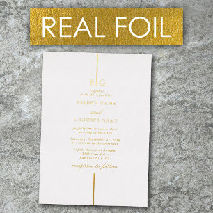 Invitation En Aluminium Mariage minimaliste élégant à monogramme en feuill