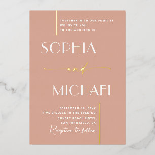 Invitation En Aluminium Mariage minimaliste élégant moderne or rose pastel