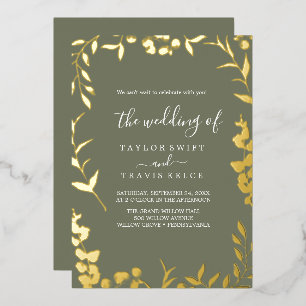 Invitation En Aluminium Mariage minimaliste feuille de prune pourpre et or