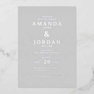 Invitation En Aluminium Mariage Minimaliste Gris Élégant