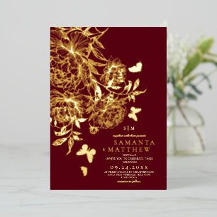 Invitation En Aluminium Mariage minimaliste moderne floral⎮Or Tombe