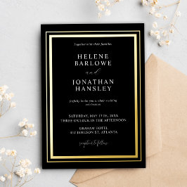Invitation En Aluminium Mariage minimaliste Moderne Noir Et Or Élégant