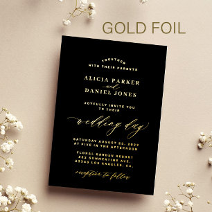 Invitation En Aluminium Mariage minimaliste simple noir et or élégant