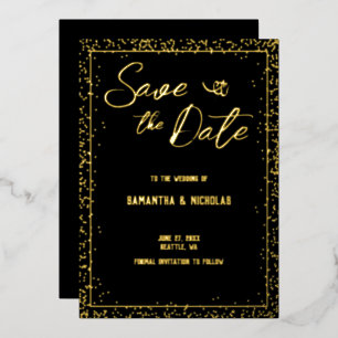 Invitation En Aluminium Mariage minimum noir et or Enregistrer la date