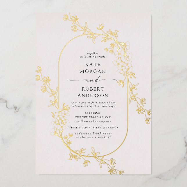 Invitation En Aluminium mariage moderne à fleurs (Recto)