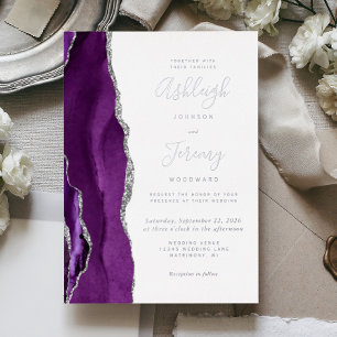 Invitation En Aluminium Mariage Moderne Argent Violet Agate