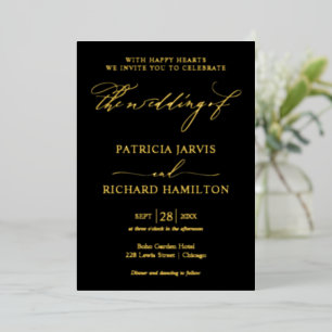 Invitation En Aluminium Mariage Moderne Calligraphié Noir Or Élégant