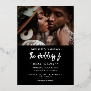 Invitation En Aluminium Mariage moderne contemporain photo noir & argent
